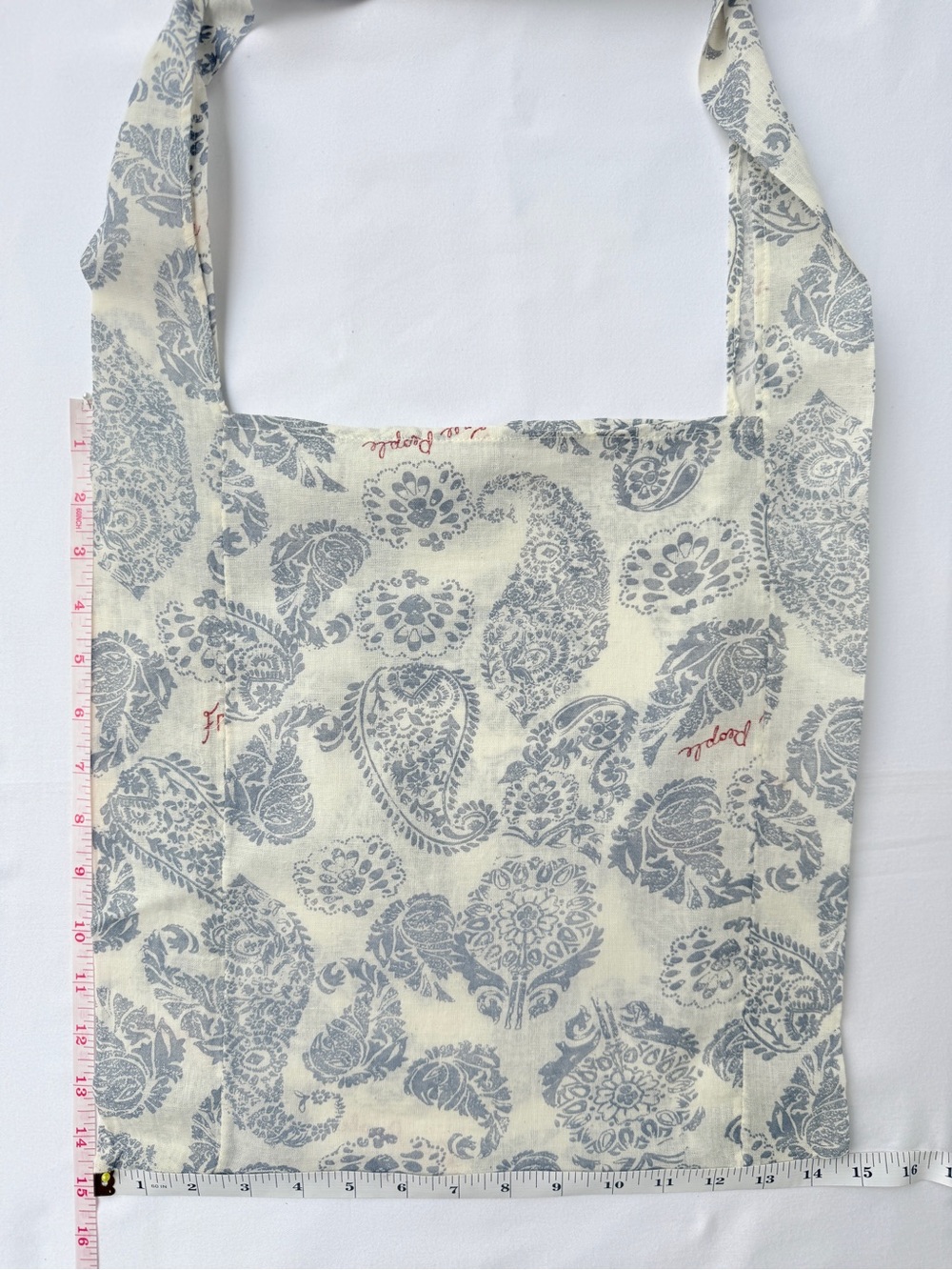 Free People Paisley Print Cotton Tote Bag Reusable Shopper Boho Ivory Gray